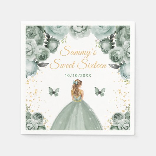 Sage Groen Blond Haar Prinses Sweet Sixteen Servet (Voorkant)