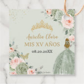 Sage Groen Blush Bloemen Blond Meisje Quinceañera Bedankjes Labels (Achterkant)