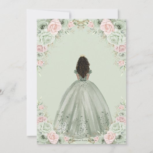 Sage Groen Blush Bloemen Bruin Meisje Quinceañera Kaart (Achterkant)