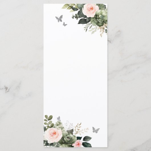 Sage Groen Blush Bloemen Meisje XV Años Verjaardag Menu (Achterkant)