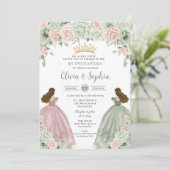 Sage Groen Blush Bloemen Tweeling Meisjes Quinceañ Kaart (Staand voorkant)