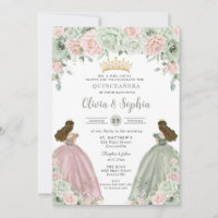 Sage Groen Blush Bloemen Tweeling Meisjes Quinceañ