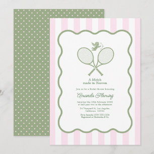 Sage Groen & Blush Preppy Tennis Bruidsfeest Kaart