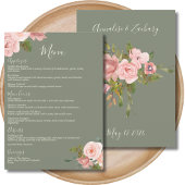 Sage Groen & Blush Roze Bloemen Bruiloft Diner Menu