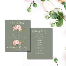 Sage Groen & Blush Roze Bloemen Bruiloft Programma