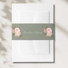Sage Groen & Blush Roze Bloemen Bruiloft Uitnodigingen Wikkel