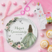 Sage Groen Blush Roze Bloemen Prinses XV Años Papieren Bordje (Feest)