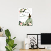 Sage Groen Blush Roze Bloemen Quinceañera Welkom Poster (Thuiskantoor)