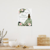 Sage Groen Blush Roze Bloemen Quinceañera Welkom Poster (Keuken)