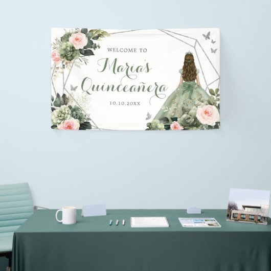 Sage Groen Blush Roze Meisje Lief Zestien Verjaard Spandoek (Beurs)
