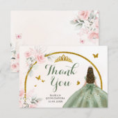 Sage Groen Blush Roze Prinses Quinceanera Bedankkaart (Voorkant / Achterkant)