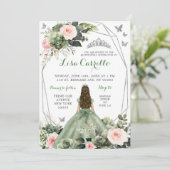 Sage Groen Blush Roze Prinses Quinceañera Kaart (Staand voorkant)