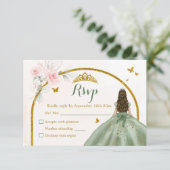 Sage Groen Blush Roze Prinses Quinceañera RSVP Kaartje (Staand voorkant)