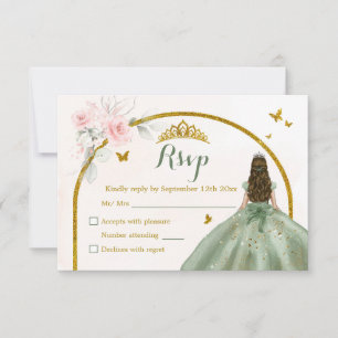 Sage Groen Blush Roze Prinses Quinceañera RSVP Kaartje