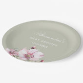 Sage Groen Blush Roze Rozen Baby shower Papieren Bordje (Gekanteld)