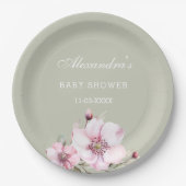 Sage Groen Blush Roze Rozen Baby shower Papieren Bordje (Voorkant)