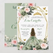 Sage Groen Blush Roze Vlinder Meisje Quinceañera Kaart (Voorkant / Achterkant)