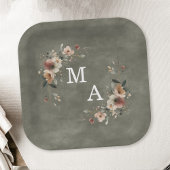 Sage Groen Boho Bloemen Krans Bruiloft Monogram Papieren Bordje