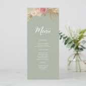 Sage groen Boho Bloemenbruiloft Flat Menu (Staand voorkant)
