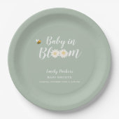 Sage Groen Boho Daisy Bloemen Baby in Bloem Douche Papieren Bordje (Voorkant)