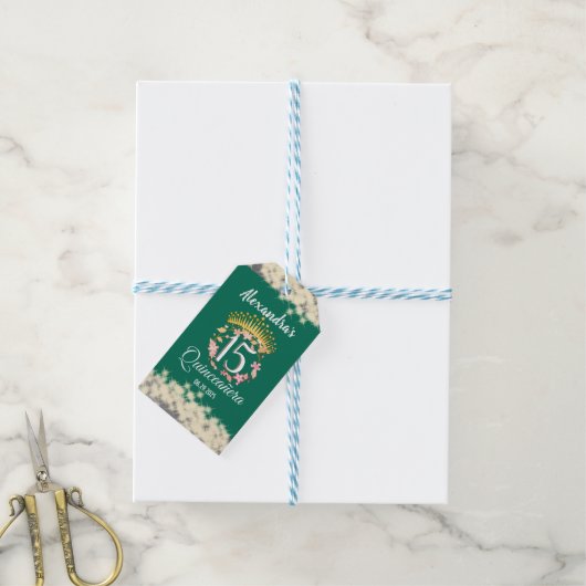 Sage Groen  Boho Quinceañera Spaans Favor Cadeaulabel (Met Touw)