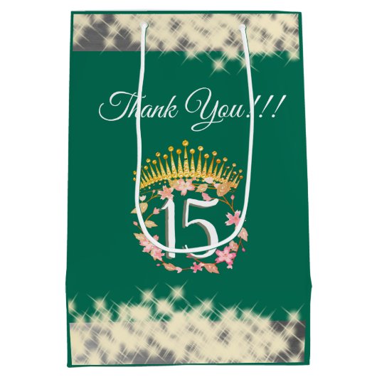 Sage Groen  Boho Quinceañera Spaans Favor Medium Cadeauzakje (Achterkant)