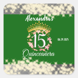Sage Groen Boho Quinceañera Spaans Vierkante Sticker