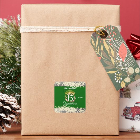 Sage Groen Boho Quinceañera Spaans Vierkante Sticker (Feestdagen)