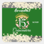 Sage Groen Boho Quinceañera Spaans Vierkante Sticker (Voorkant)
