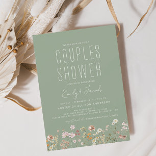 Sage Groen Boho Wilde Bloemen Koppel Shower Elegan Kaart