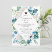 Sage Groen Bord Blauw Wit Bloemen Afstudeerfeest Kaart (Staand voorkant)