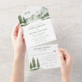 Sage Groen Bos Berg Rustieke Natuur Bruiloft All In One Uitnodiging (Afscheurbaar)