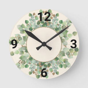 SAGE GROEN BOTANICAL CREAM WALL CLOCK RONDE KLOK