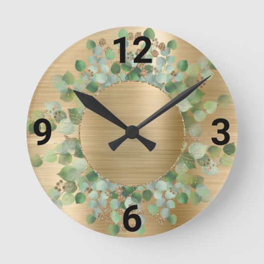 SAGE GROEN BOTANICAL GOLD WALL CLOCK RONDE KLOK (Voorkant)