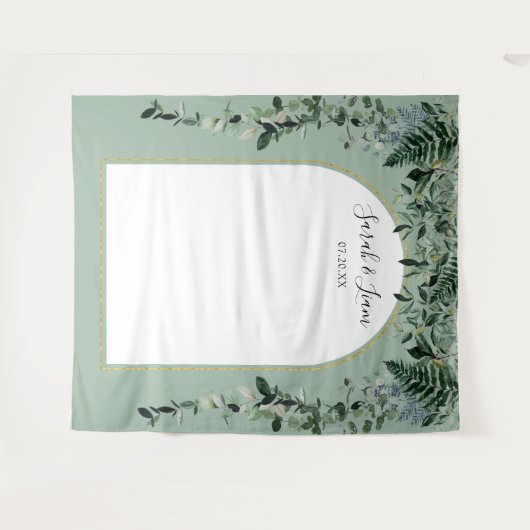 Sage Groen botanisch gebogen bruiloft foto achterg Wandkleed (Voorkant (horizontaal))