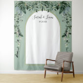 Sage Groen botanisch gebogen bruiloft foto achterg Wandkleed (In situ)