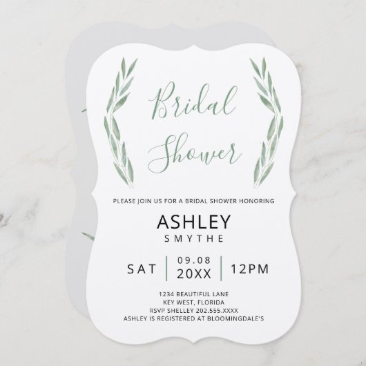 Sage groen bruids douche uitnodiging, botanisch kaart (Voorkant / Achterkant)