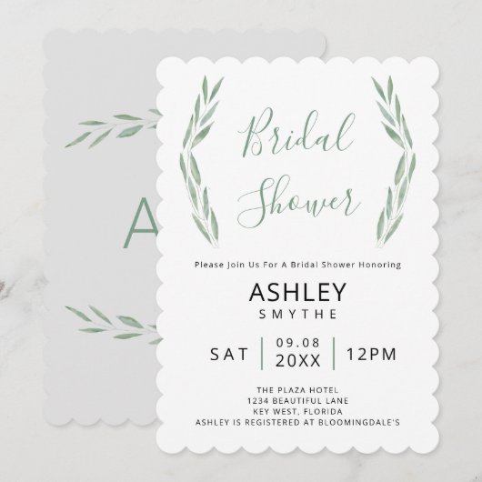 Sage groen bruids douche uitnodiging, botanisch kaart (Voorkant / Achterkant)