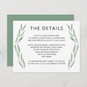 Sage groen bruiloft details Kaart, botanisch Informatiekaartje