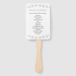 Sage groen bruiloft programma, botanische hand fan handwaaier
