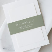 Sage Groen Bruiloft Uitnodiging Belly Band Script Uitnodigingen Wikkel