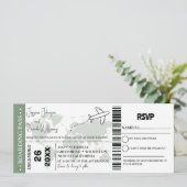 Sage Groen Bruiloft uitnodiging Boarding pass tick (Staand voorkant)