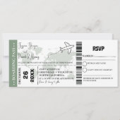 Sage Groen Bruiloft uitnodiging Boarding pass tick (Voorkant)