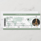 Sage Groen Bruiloft uitnodiging Boarding pass tick (Voorkant)