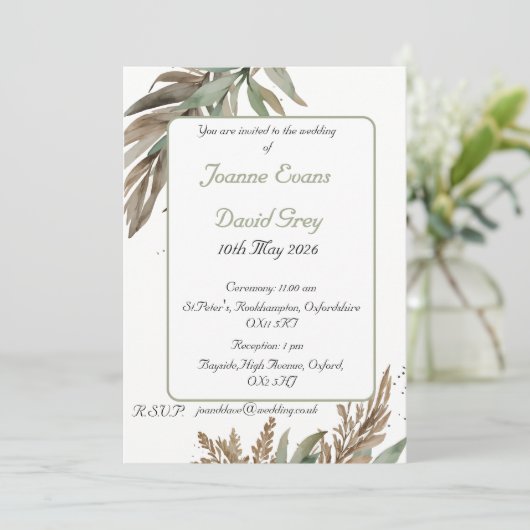 Sage groen, bruin blad spray ontwerp kaart (Staand voorkant)