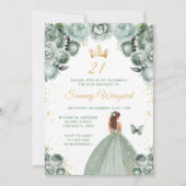 Sage Groen Bruin Haar Prinses Verjaardagsfeest Kaart (Voorkant)