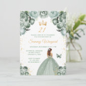 Sage Groen Bruin Haar Prinses Verjaardagsfeest Kaart (Staand voorkant)