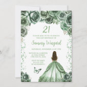 Sage Groen Bruin Haar Prinses Verjaardagsfeest Kaart (Voorkant)