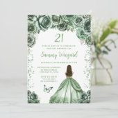 Sage Groen Bruin Haar Prinses Verjaardagsfeest Kaart (Staand voorkant)