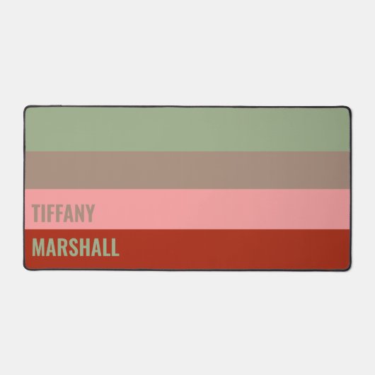 Sage Groen Bruin Roze Rode Strepen Patroonnaam Bureaumat (Voorkant)